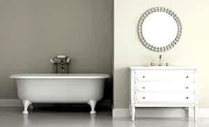 A bathroom contains many features.