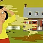 woman holding nose in front of brown puddle