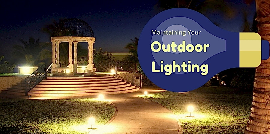 well-lit outdoor area with gazebo at night. "Maintaining your outdoor lighting"