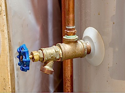 The drain valve on a home water heater.
