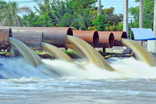 Pipes move water at a water treatment facility.